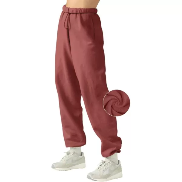 LASLULU Womens Fleece Sweatpants High Waisted Joggers Pants Athletic Lounge Trousers with PocketsRust Red