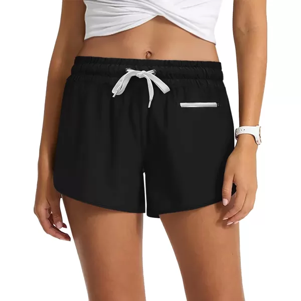 LASLULU High Waisted Dolphin Athletic Running Shorts for Women Comfy Mesh Liner Gym Workout Track Shorts Zip Pocket 25quotBlack