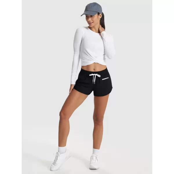 LASLULU High Waisted Dolphin Athletic Running Shorts for Women Comfy Mesh Liner Gym Workout Track Shorts Zip Pocket 25quotBlack