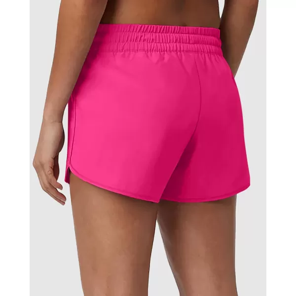 LASLULU High Waisted Dolphin Athletic Running Shorts for Women Comfy Mesh Liner Gym Workout Track Shorts Zip Pocket 25quotHot Pink