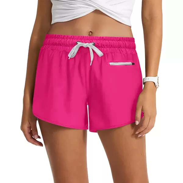 LASLULU High Waisted Dolphin Athletic Running Shorts for Women Comfy Mesh Liner Gym Workout Track Shorts Zip Pocket 25quotHot Pink