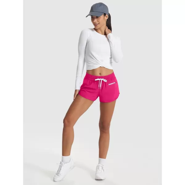 LASLULU High Waisted Dolphin Athletic Running Shorts for Women Comfy Mesh Liner Gym Workout Track Shorts Zip Pocket 25quotHot Pink