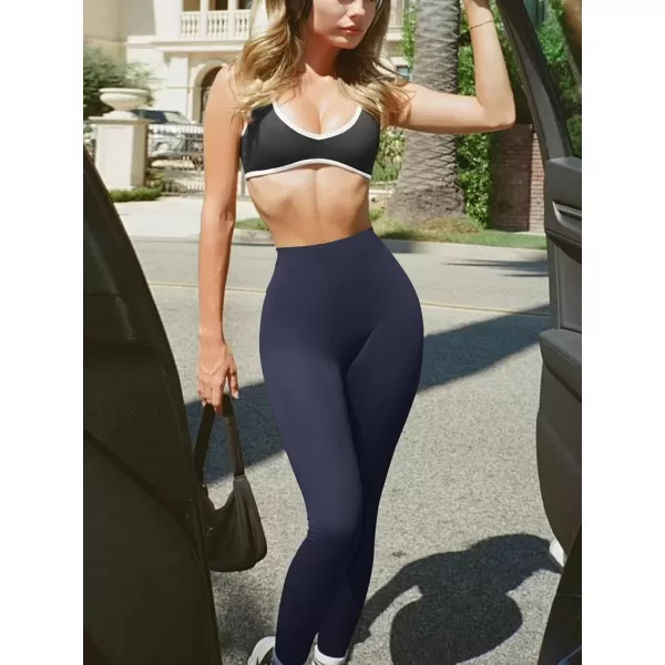 LASLULU High Waisted Workout Leggings for Women 27quot Double Seamed Buttery Soft Compression Leggings Yoga Workout PantsNavy Blue