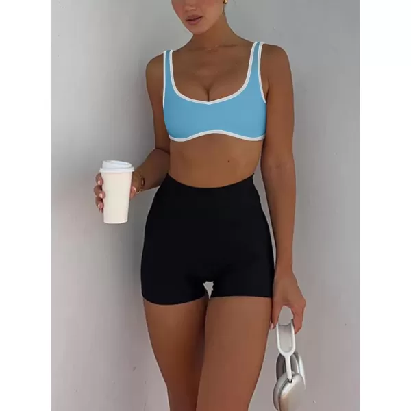 LASLULU Sexy Sports Bras for Women V Neck Sleeveless Padded Bra Workout Yoga Bra Crop TopBlue