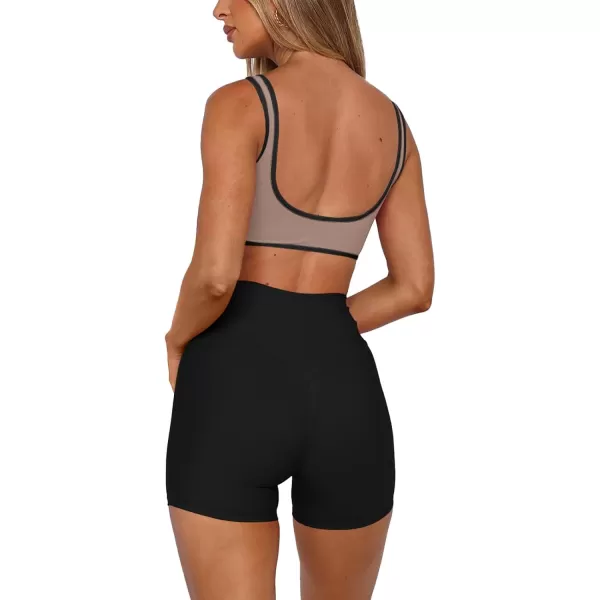LASLULU Sexy Sports Bras for Women V Neck Sleeveless Padded Bra Workout Yoga Bra Crop TopSienna