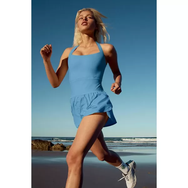 LASLULU Womens Athletic Workout Romper Square Neck Summer Running Exercise Jumpsuits One Piece Outfits Gym Yoga ClothesPool Blue