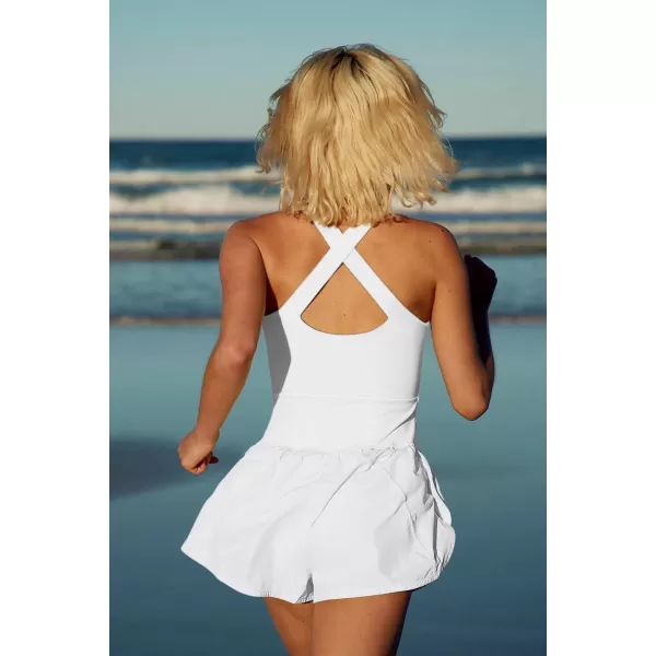 LASLULU Womens Athletic Workout Romper Square Neck Summer Running Exercise Jumpsuits One Piece Outfits Gym Yoga ClothesWhite