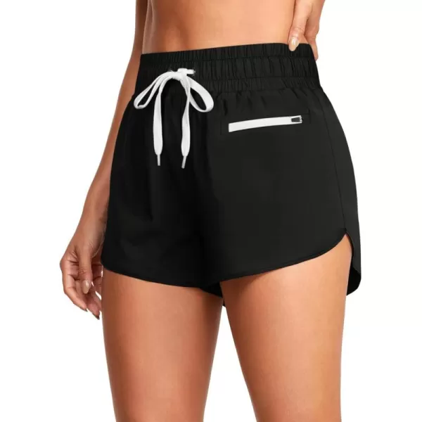 LASLULU High Waisted Dolphin Athletic Running Shorts for Women Comfy Mesh Liner Gym Workout Track Shorts Zip Pocket 25quotBlack