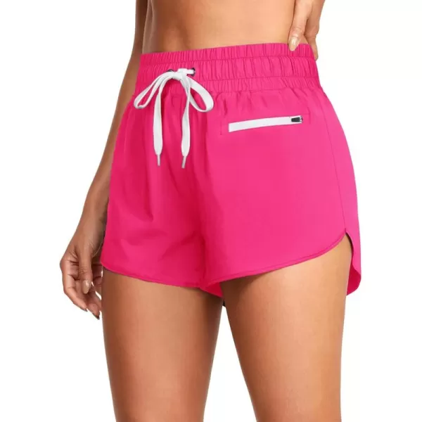 LASLULU High Waisted Dolphin Athletic Running Shorts for Women Comfy Mesh Liner Gym Workout Track Shorts Zip Pocket 25quotHot Pink