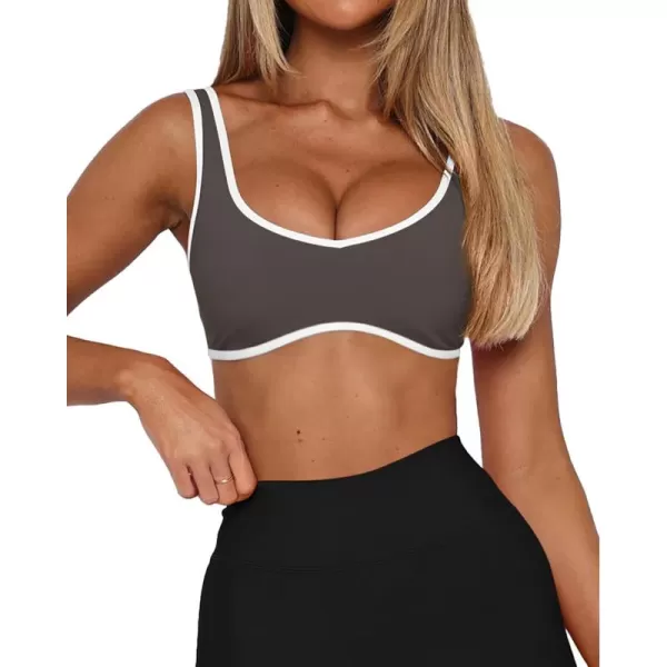 LASLULU Sexy Sports Bras for Women V Neck Sleeveless Padded Bra Workout Yoga Bra Crop TopDark Grey