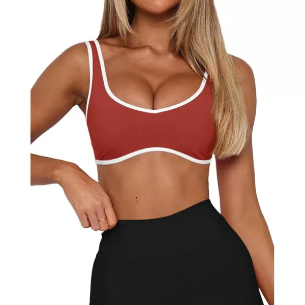 LASLULU Sexy Sports Bras for Women V Neck Sleeveless Padded Bra Workout Yoga Bra Crop TopRusty Red