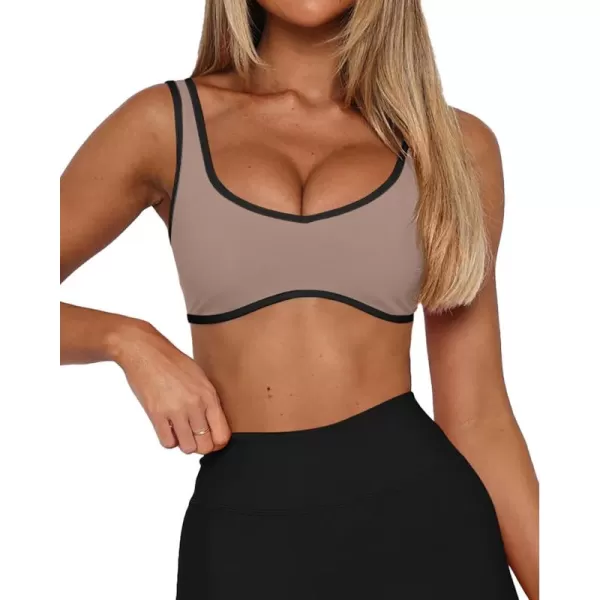 LASLULU Sexy Sports Bras for Women V Neck Sleeveless Padded Bra Workout Yoga Bra Crop TopSienna