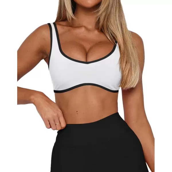 LASLULU Sexy Sports Bras for Women V Neck Sleeveless Padded Bra Workout Yoga Bra Crop TopWhite