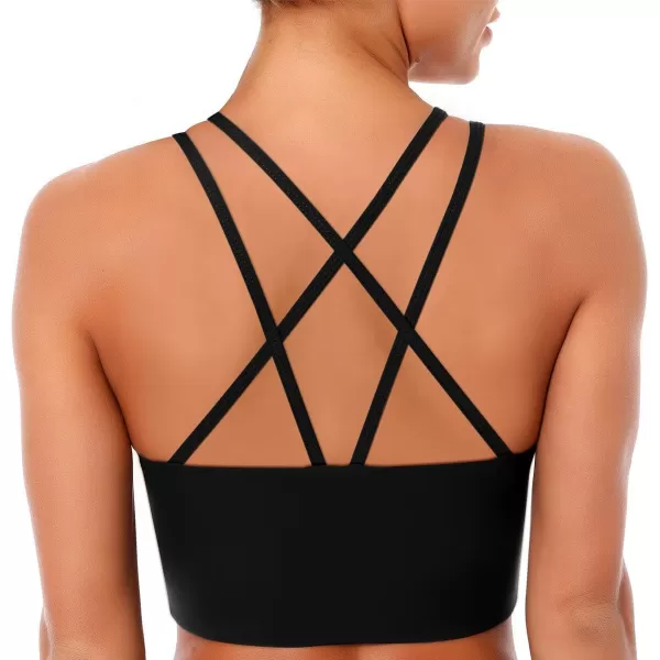 LASLULU Mesh Sports Bras for Women Sexy Wirefree Padded Workout Tank Tops Crisscross Back Yoga Bra Crop TopsBlack