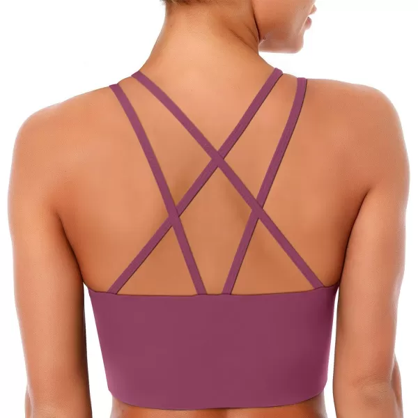 LASLULU Mesh Sports Bras for Women Sexy Wirefree Padded Workout Tank Tops Crisscross Back Yoga Bra Crop TopsHot Pink