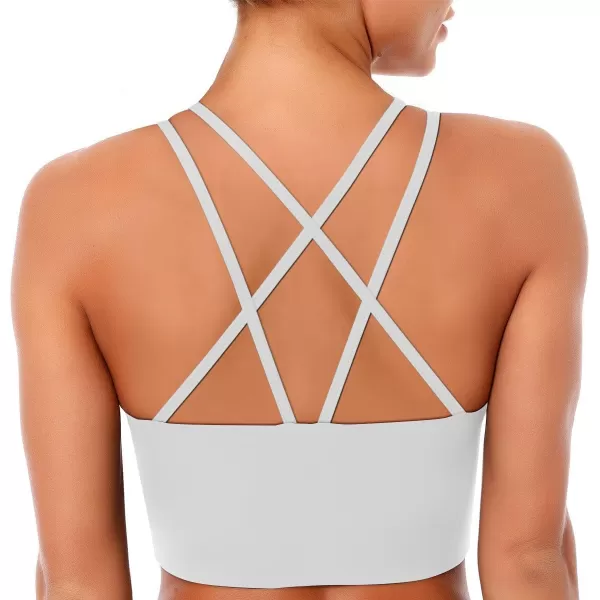 LASLULU Mesh Sports Bras for Women Sexy Wirefree Padded Workout Tank Tops Crisscross Back Yoga Bra Crop TopsWhite