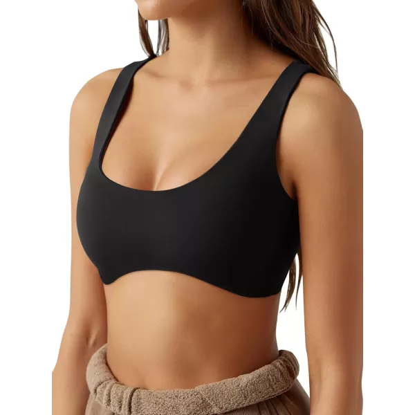 LASLULU Sexy Sports Bras for Women Scoop Neck Sleeveless Padded Bra Workout Yoga Bra Crop TopBlack