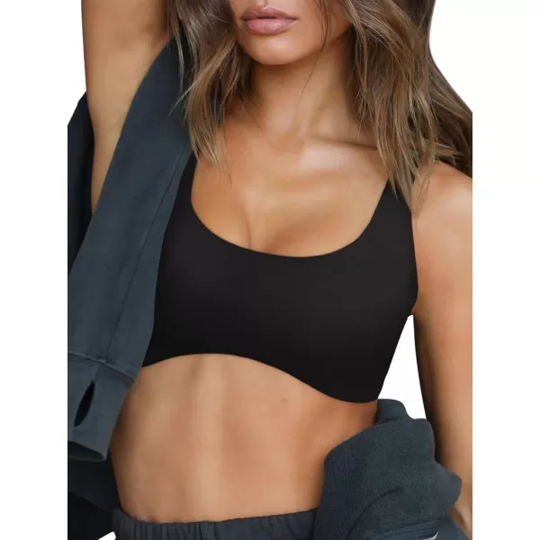 LASLULU Sexy Sports Bras for Women Scoop Neck Sleeveless Padded Bra Workout Yoga Bra Crop TopBlack