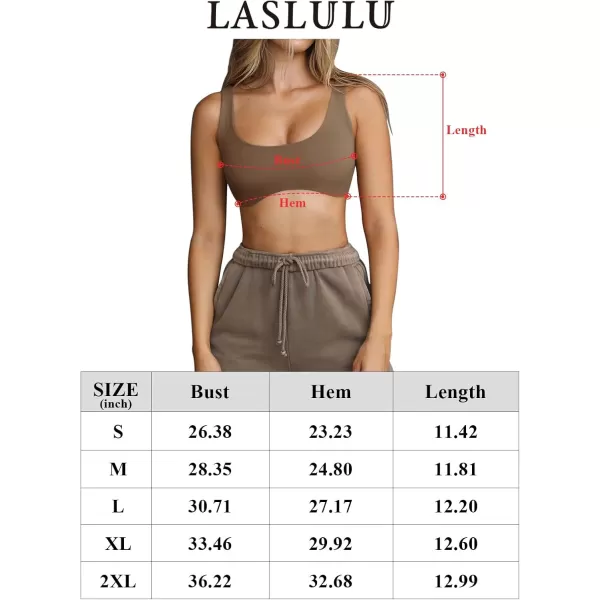 LASLULU Sexy Sports Bras for Women Scoop Neck Sleeveless Padded Bra Workout Yoga Bra Crop TopCoffee