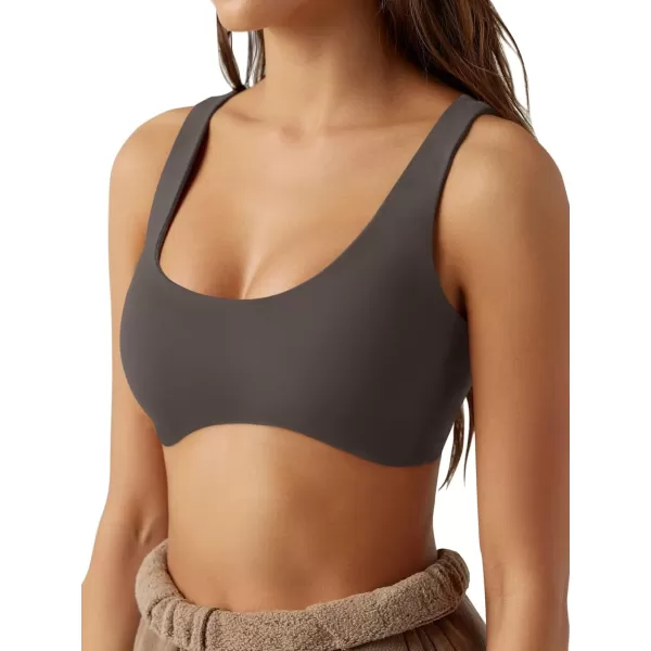 LASLULU Sexy Sports Bras for Women Scoop Neck Sleeveless Padded Bra Workout Yoga Bra Crop TopDark Grey