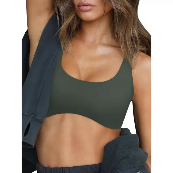 LASLULU Sexy Sports Bras for Women Scoop Neck Sleeveless Padded Bra Workout Yoga Bra Crop TopForest Green