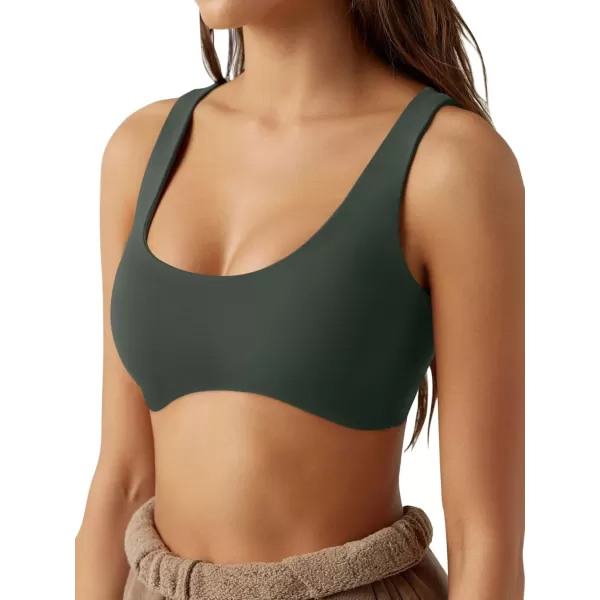 LASLULU Sexy Sports Bras for Women Scoop Neck Sleeveless Padded Bra Workout Yoga Bra Crop TopForest Green