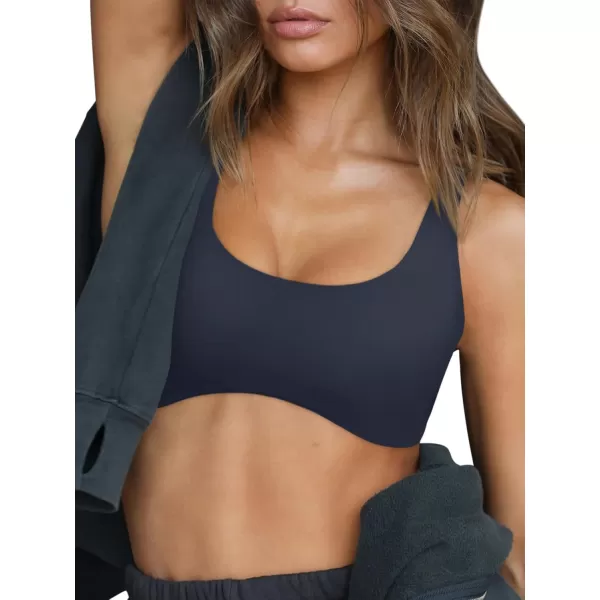 LASLULU Sexy Sports Bras for Women Scoop Neck Sleeveless Padded Bra Workout Yoga Bra Crop TopNavy Blue