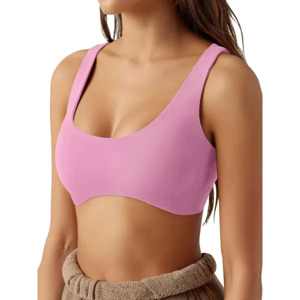 LASLULU Sexy Sports Bras for Women Scoop Neck Sleeveless Padded Bra Workout Yoga Bra Crop TopPink