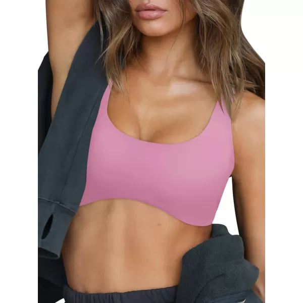 LASLULU Sexy Sports Bras for Women Scoop Neck Sleeveless Padded Bra Workout Yoga Bra Crop TopPink