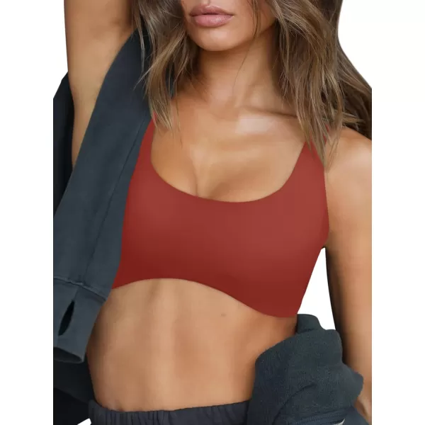 LASLULU Sexy Sports Bras for Women Scoop Neck Sleeveless Padded Bra Workout Yoga Bra Crop TopRusty Red