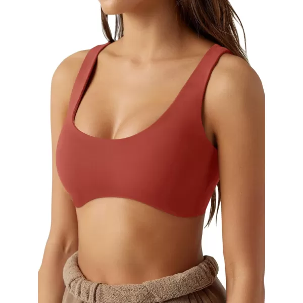 LASLULU Sexy Sports Bras for Women Scoop Neck Sleeveless Padded Bra Workout Yoga Bra Crop TopRusty Red