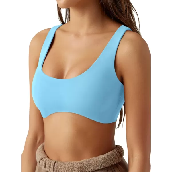 LASLULU Sexy Sports Bras for Women Scoop Neck Sleeveless Padded Bra Workout Yoga Bra Crop TopSparkle Blue