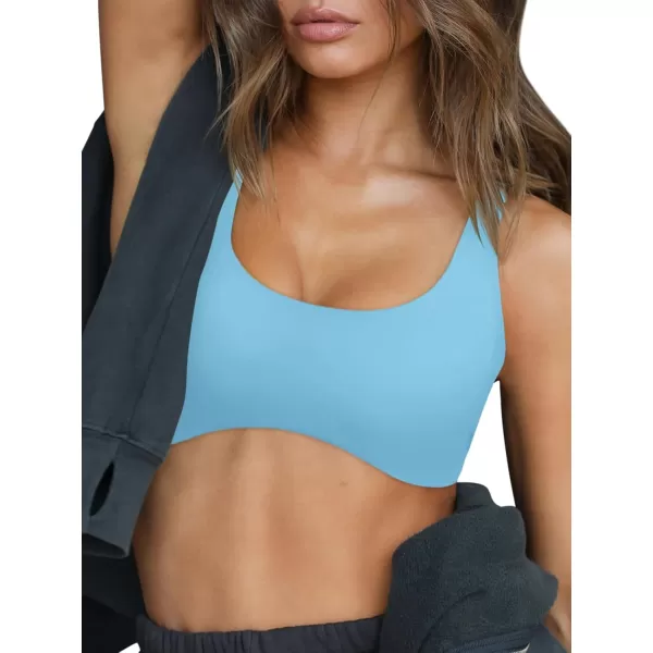 LASLULU Sexy Sports Bras for Women Scoop Neck Sleeveless Padded Bra Workout Yoga Bra Crop TopSparkle Blue