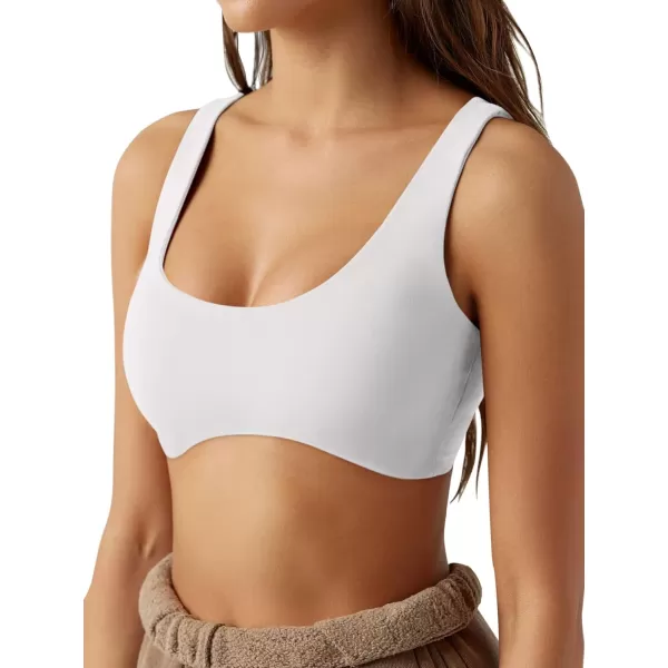 LASLULU Sexy Sports Bras for Women Scoop Neck Sleeveless Padded Bra Workout Yoga Bra Crop TopWhite