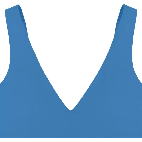 LASLULU Womens VNeck Longline Sports Bra Wireless Yoga Bra Backless Low Impact Padded Workout Yoga Crop TopBlue