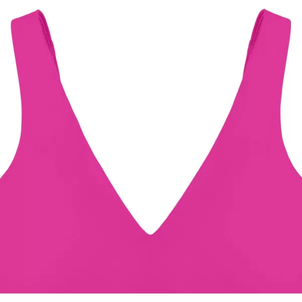 LASLULU Womens VNeck Longline Sports Bra Wireless Yoga Bra Backless Low Impact Padded Workout Yoga Crop TopNeon Rose Red