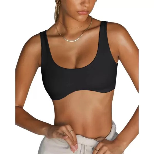 LASLULU Sexy Sports Bras for Women Scoop Neck Sleeveless Padded Bra Workout Yoga Bra Crop TopBlack