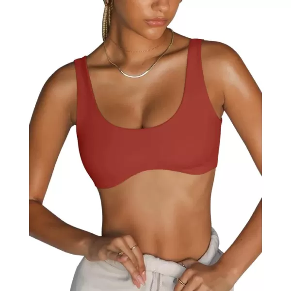 LASLULU Sexy Sports Bras for Women Scoop Neck Sleeveless Padded Bra Workout Yoga Bra Crop TopRusty Red