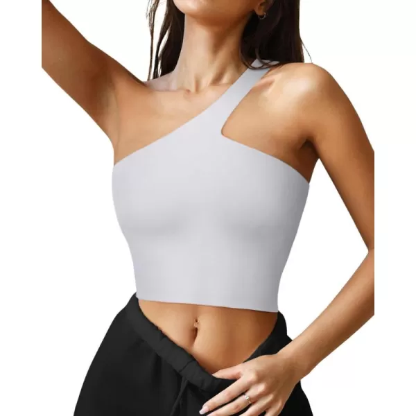 LASLULU Womens Sexy One Shoulder Sports Bra Sleeveless Workout Yoga Bra Backless Summer Crop Tank TopsWhite