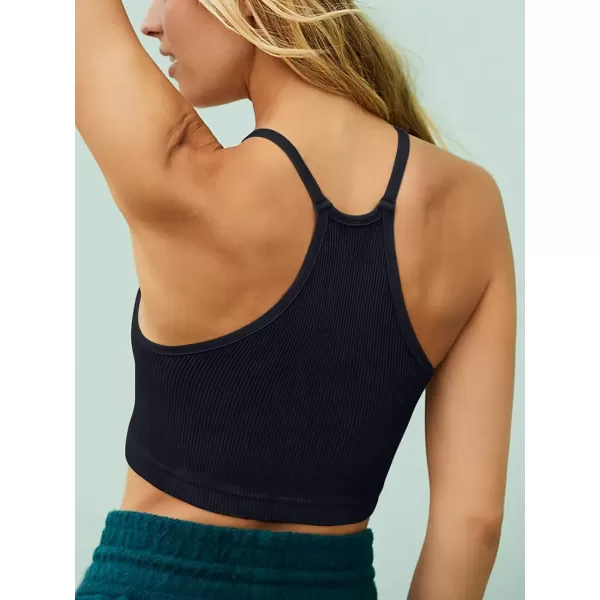 LASLULU Sports Bra for Women Crop Tops Racer Back Tank Tops Longline Workout Yoga Bra Halter Neck Cropped Casual TopsBlackseamless