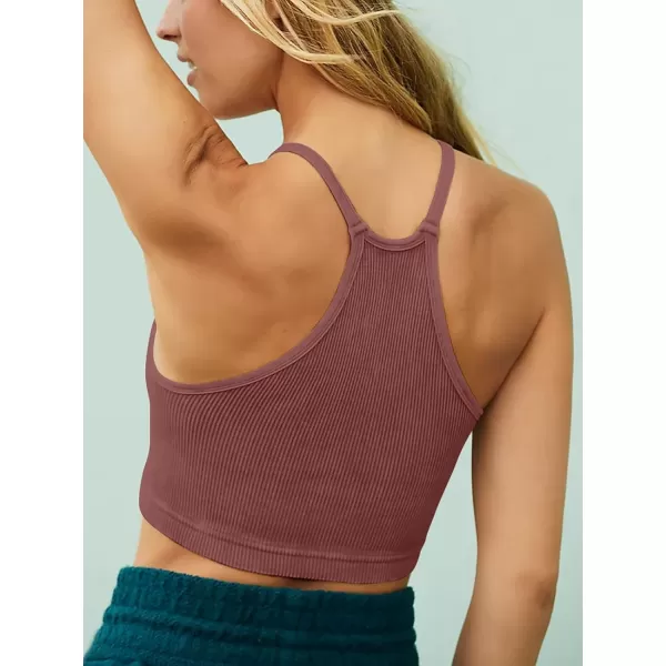 LASLULU Sports Bra for Women Crop Tops Racer Back Tank Tops Longline Workout Yoga Bra Halter Neck Cropped Casual TopsMarsalaseamless