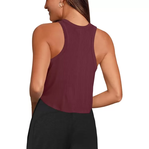 LASLULU Womens Crop Tops Sleeveless Workout Tops Halter Neck Flowy Athletic Shirts Cropped Tank Tops Muscle TankBurgundy