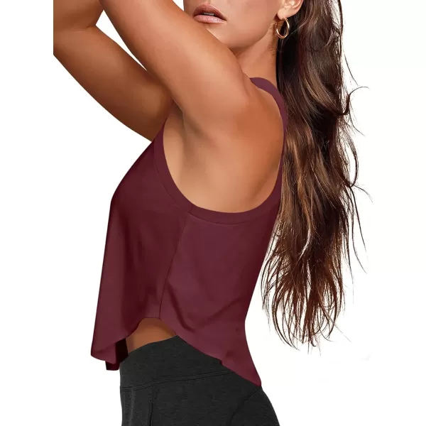 LASLULU Womens Crop Tops Sleeveless Workout Tops Halter Neck Flowy Athletic Shirts Cropped Tank Tops Muscle TankBurgundy