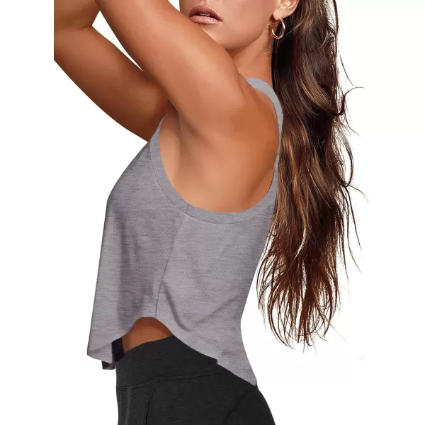 LASLULU Womens Crop Tops Sleeveless Workout Tops Halter Neck Flowy Athletic Shirts Cropped Tank Tops Muscle TankLight Grey