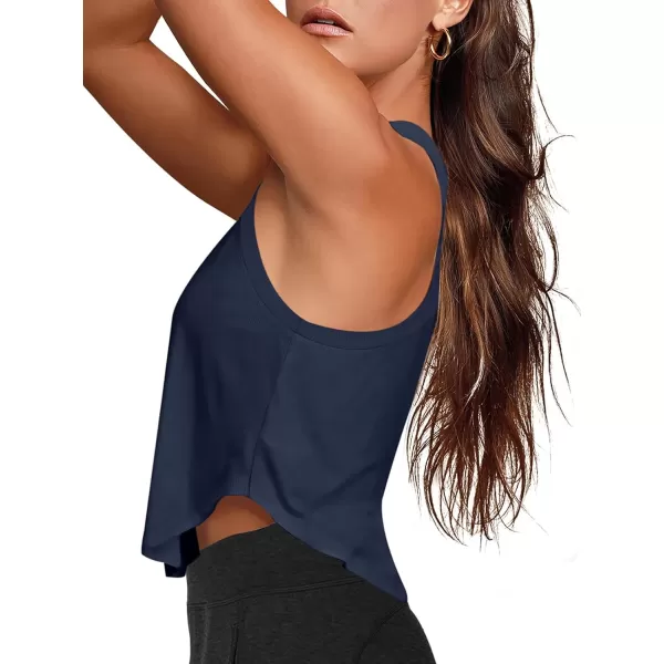 LASLULU Womens Crop Tops Sleeveless Workout Tops Halter Neck Flowy Athletic Shirts Cropped Tank Tops Muscle TankNavy Blue