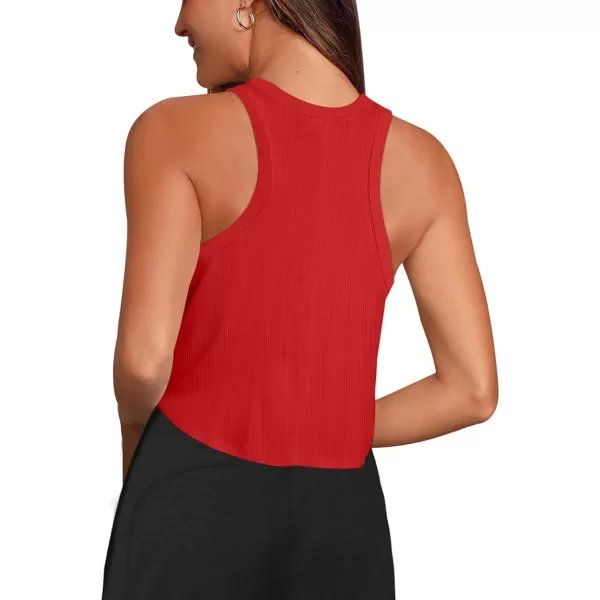 LASLULU Womens Crop Tops Sleeveless Workout Tops Halter Neck Flowy Athletic Shirts Cropped Tank Tops Muscle TankRed