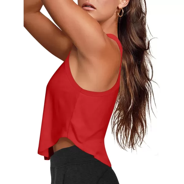 LASLULU Womens Crop Tops Sleeveless Workout Tops Halter Neck Flowy Athletic Shirts Cropped Tank Tops Muscle TankRed