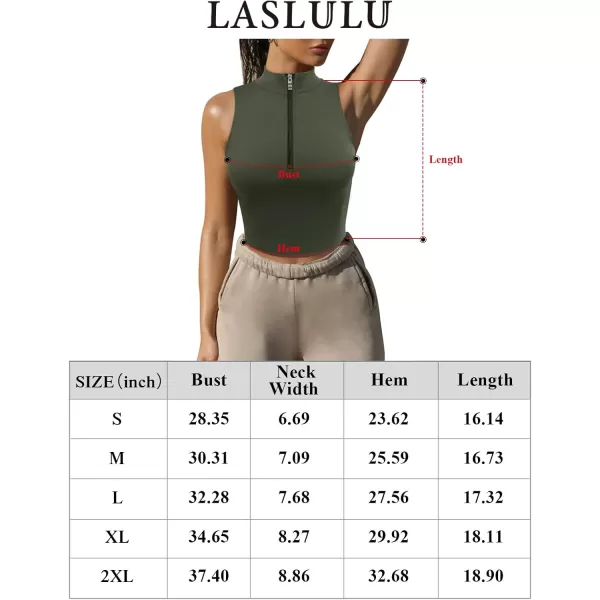 LASLULU Womens Half Zipper Workout Top Racerback Yoga Short Tank Tops Collar Athletic Shirt Slim Fit Crop Tops Built in BraArmy Green