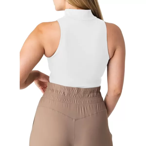 LASLULU Womens Half Zipper Workout Top Racerback Yoga Short Tank Tops Collar Athletic Shirt Slim Fit Crop Tops Built in BraWhite