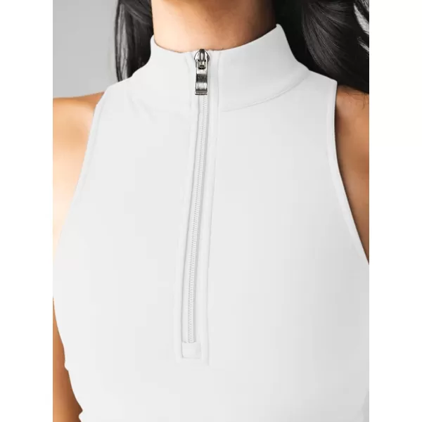 LASLULU Womens Half Zipper Workout Top Racerback Yoga Short Tank Tops Collar Athletic Shirt Slim Fit Crop Tops Built in BraWhite